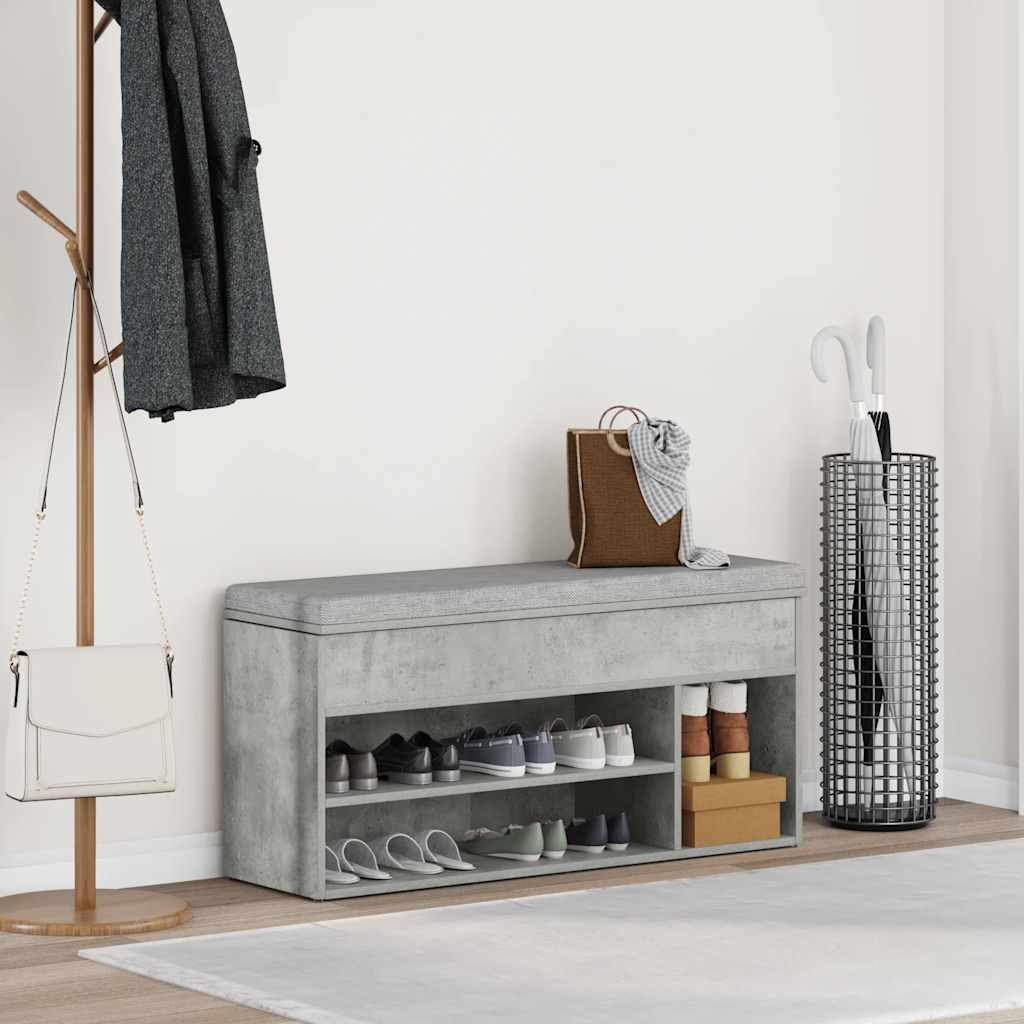 vidaXL Schuhbank Betongrau 102x30,5x45 cm Holzwerkstoff