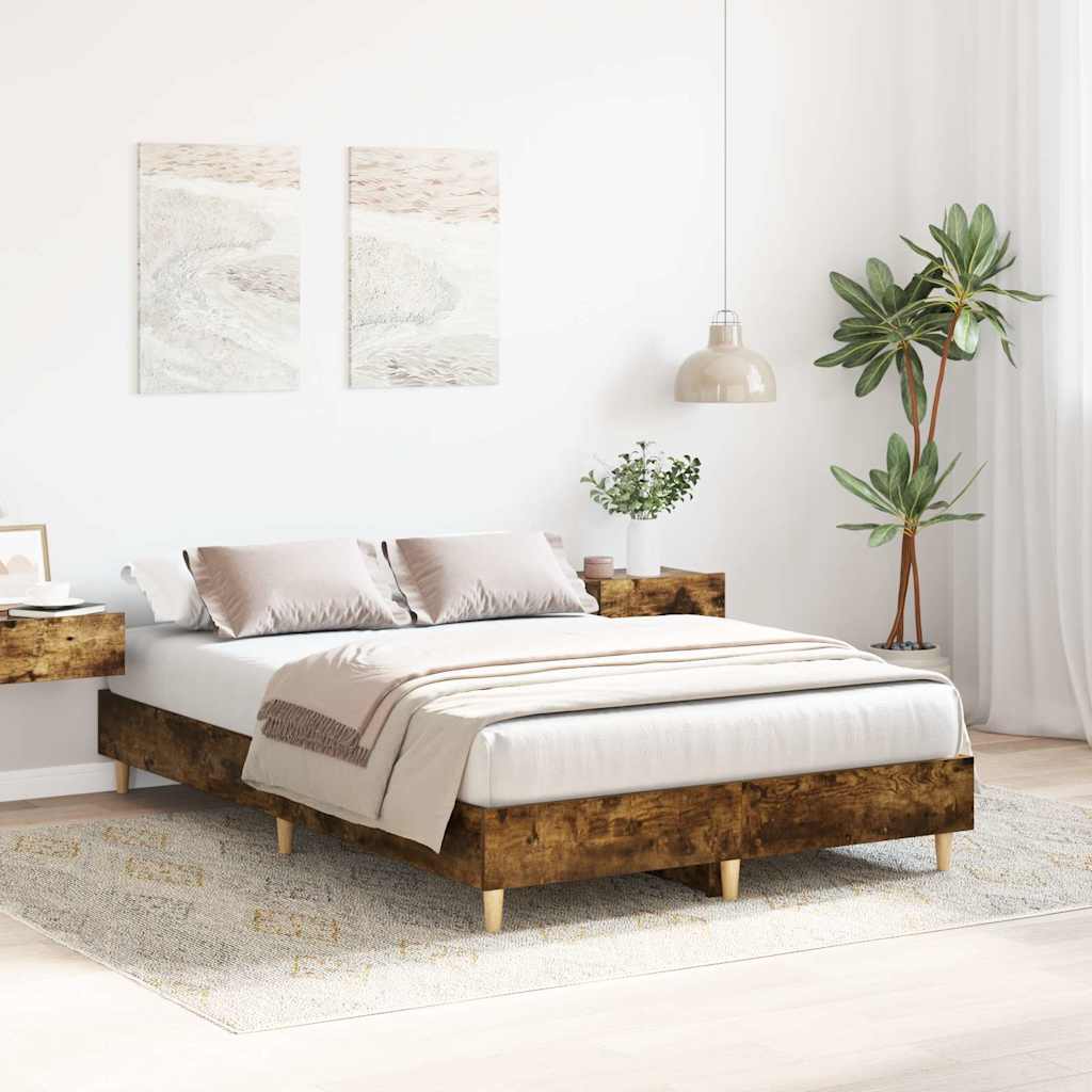 vidaXL Bettgestell ohne Matratze Räuchereiche 120x200 cm Holzwerkstoff