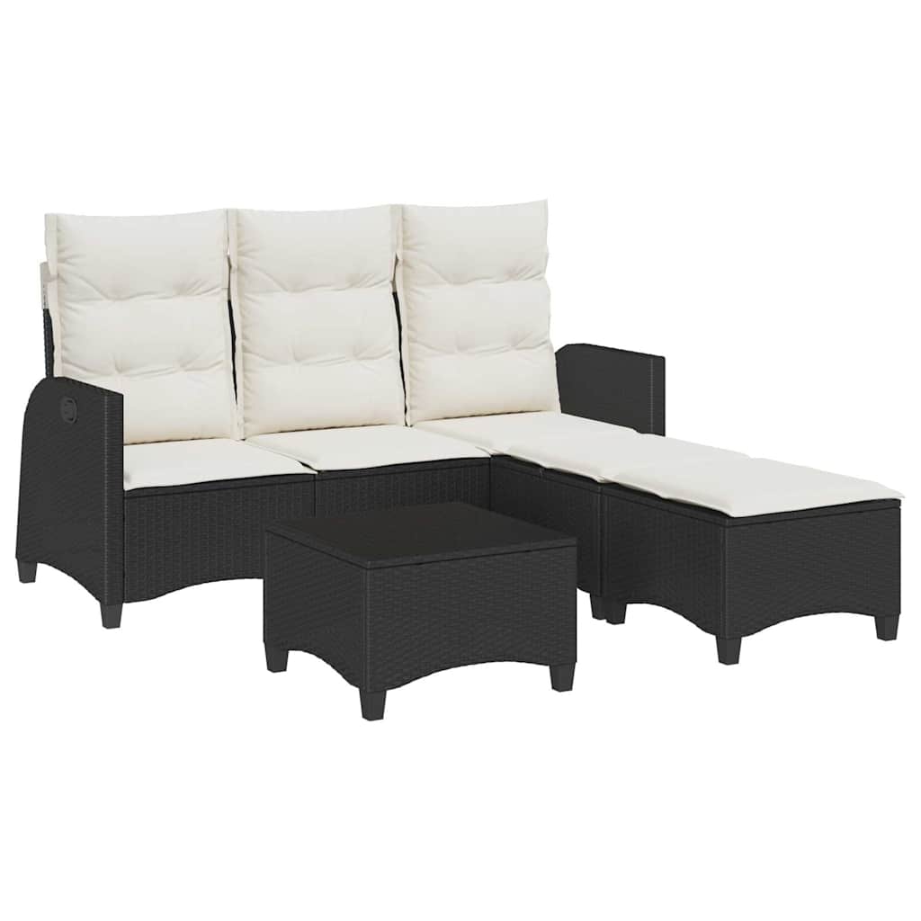 vidaXL 3tlg. Garten-Sofagarnitur mit Kissen L-Form Schwarz Poly Rattan