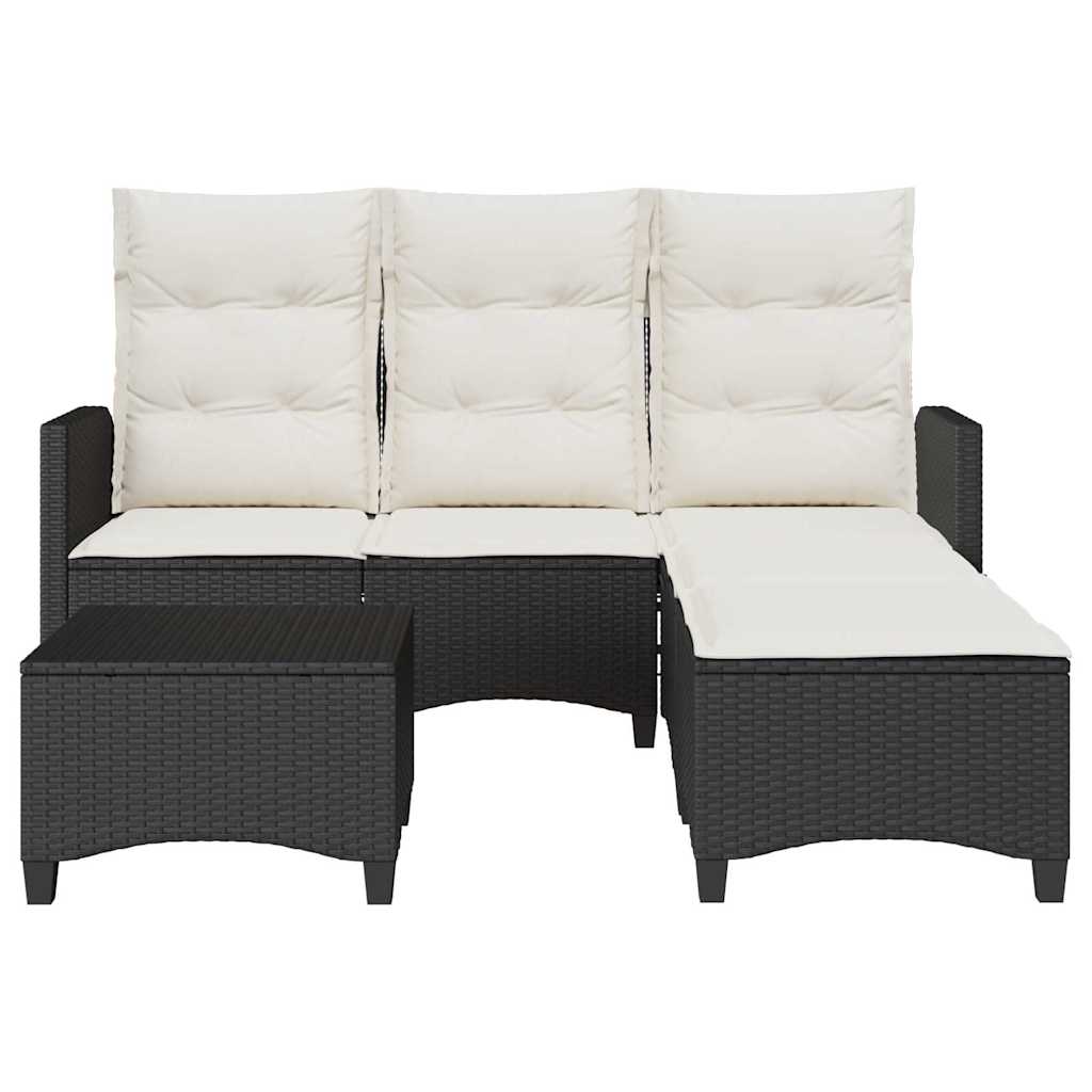 vidaXL 3tlg. Garten-Sofagarnitur mit Kissen L-Form Schwarz Poly Rattan