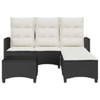 vidaXL 3tlg. Garten-Sofagarnitur mit Kissen L-Form Schwarz Poly Rattan