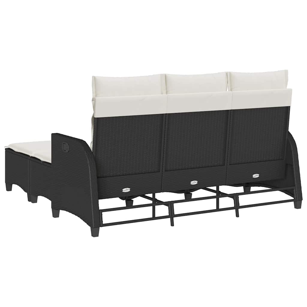 vidaXL 3tlg. Garten-Sofagarnitur mit Kissen L-Form Schwarz Poly Rattan