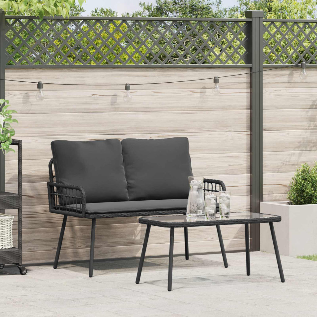 vidaXL Garten Essgruppe mit Kissen 2 pcs Schwarz Poly-Rattan