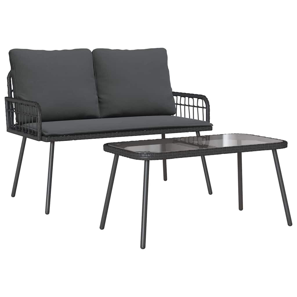 vidaXL Garten Essgruppe mit Kissen 2 pcs Schwarz Poly-Rattan