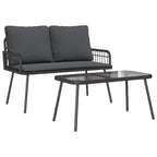 vidaXL Garten Essgruppe mit Kissen 2 pcs Schwarz Poly-Rattan