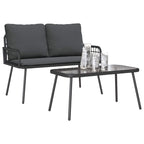 vidaXL Garten Essgruppe mit Kissen 2 pcs Schwarz Poly-Rattan