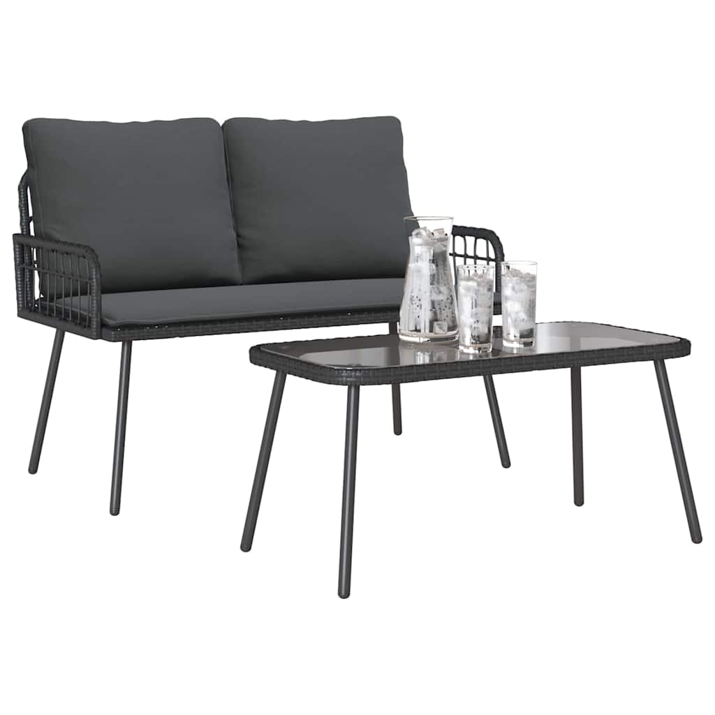 vidaXL Garten Essgruppe mit Kissen 2 pcs Schwarz Poly-Rattan