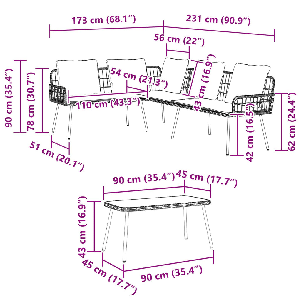 vidaXL Gartensofa-set mit Kissen 2 pcs Schwarz Poly-Rattan