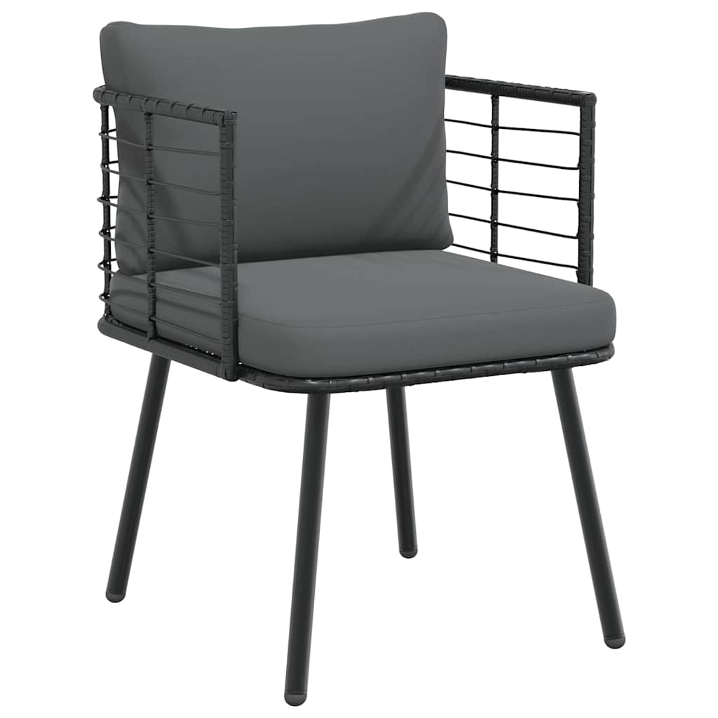 vidaXL Gartenstühle 2 Stk. mit Kissen Schwarz Poly Rattan
