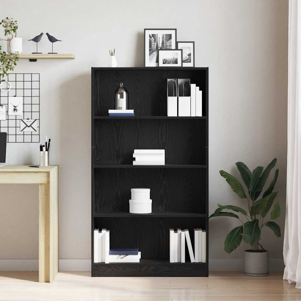 vidaXL Bücherregal 4 Fächer Schwarz Eichen-Optik 80x24x143 cm