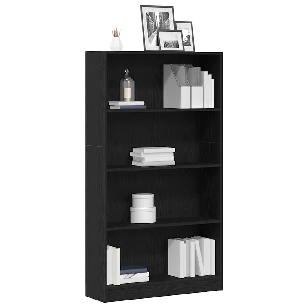 vidaXL Bücherregal 4 Fächer Schwarz Eichen-Optik 80x24x143 cm