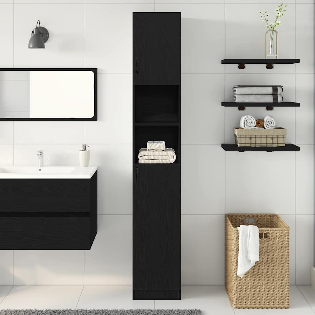 vidaXL Badschrank Schwarz Eichen-Optik 32x25,5x190 cm Holzwerkstoff