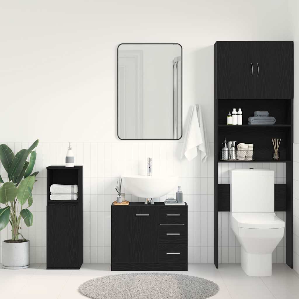 vidaXL Waschbeckenunterschrank Schwarz Eichen-Optik 63x30x54 cm