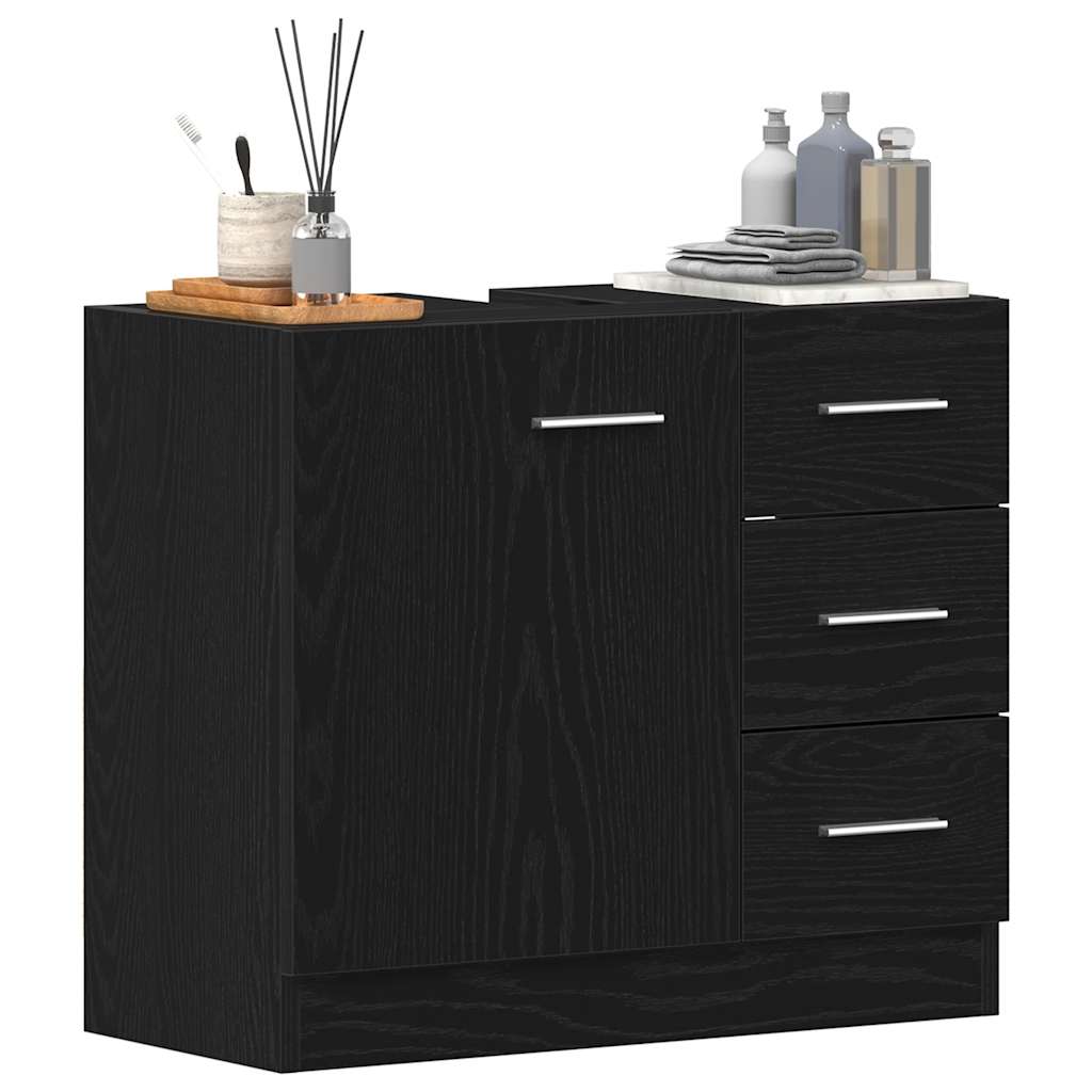 vidaXL Waschbeckenunterschrank Schwarz Eichen-Optik 63x30x54 cm