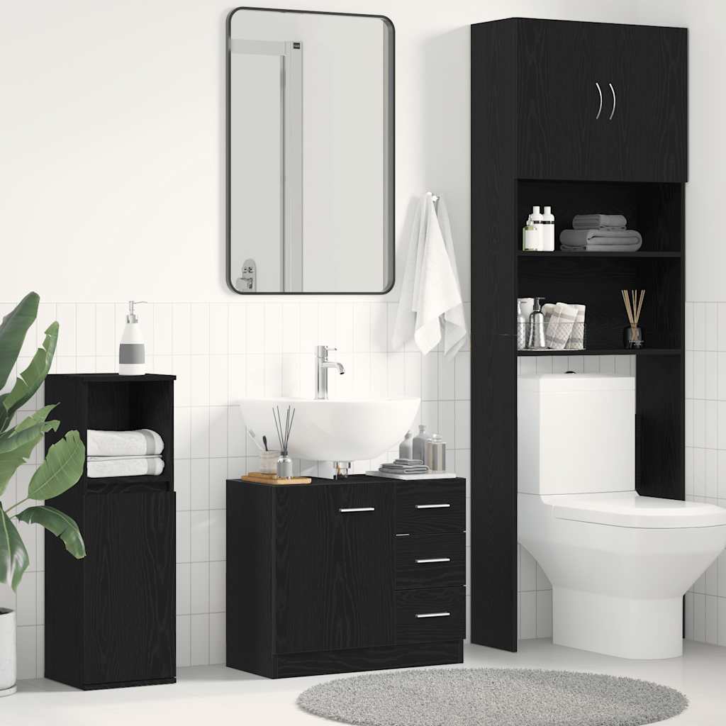vidaXL Waschbeckenunterschrank Schwarz Eichen-Optik 63x30x54 cm