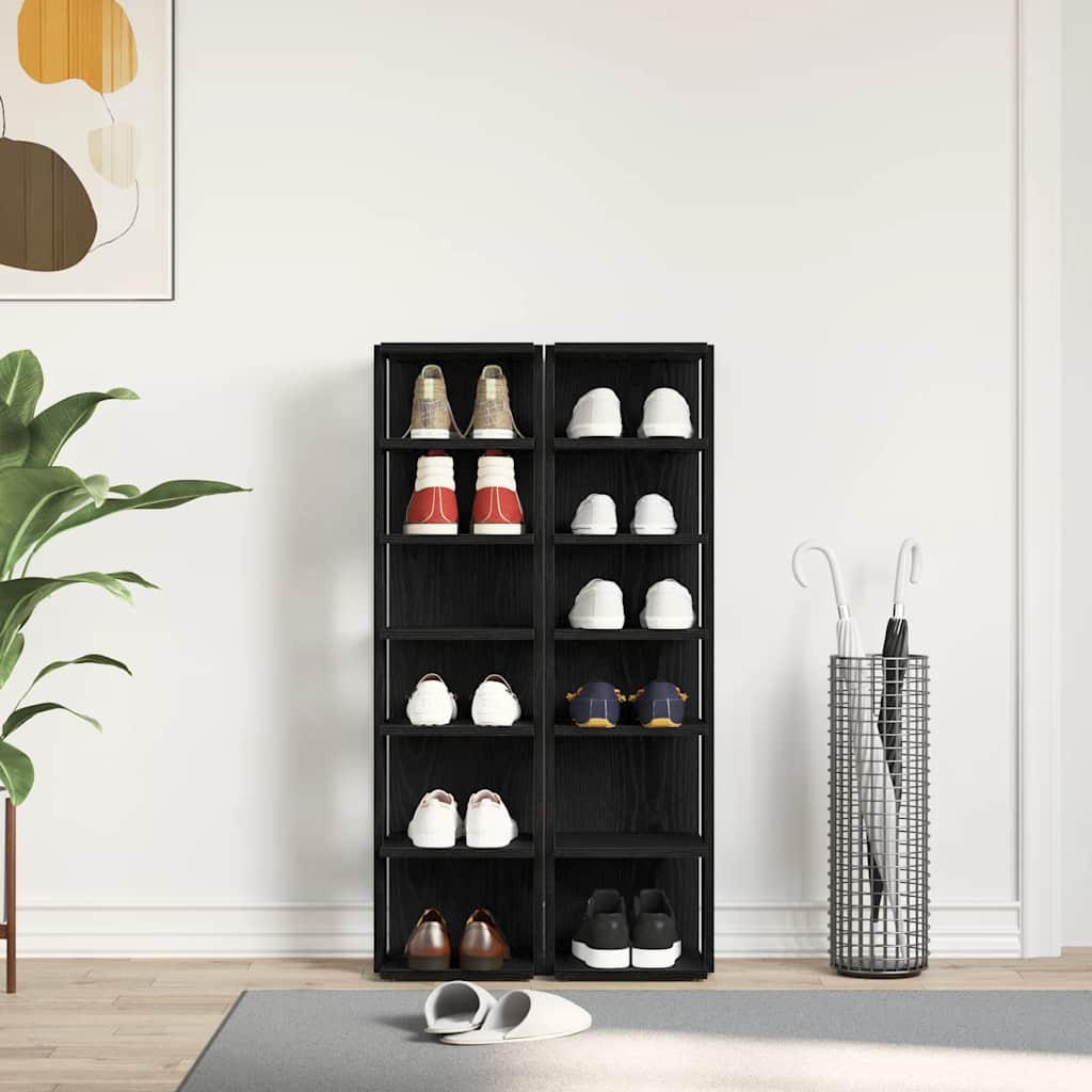 vidaXL Schuhschränke 2 Stk. Schwarz Eichen-Optik 25x27x102 cm