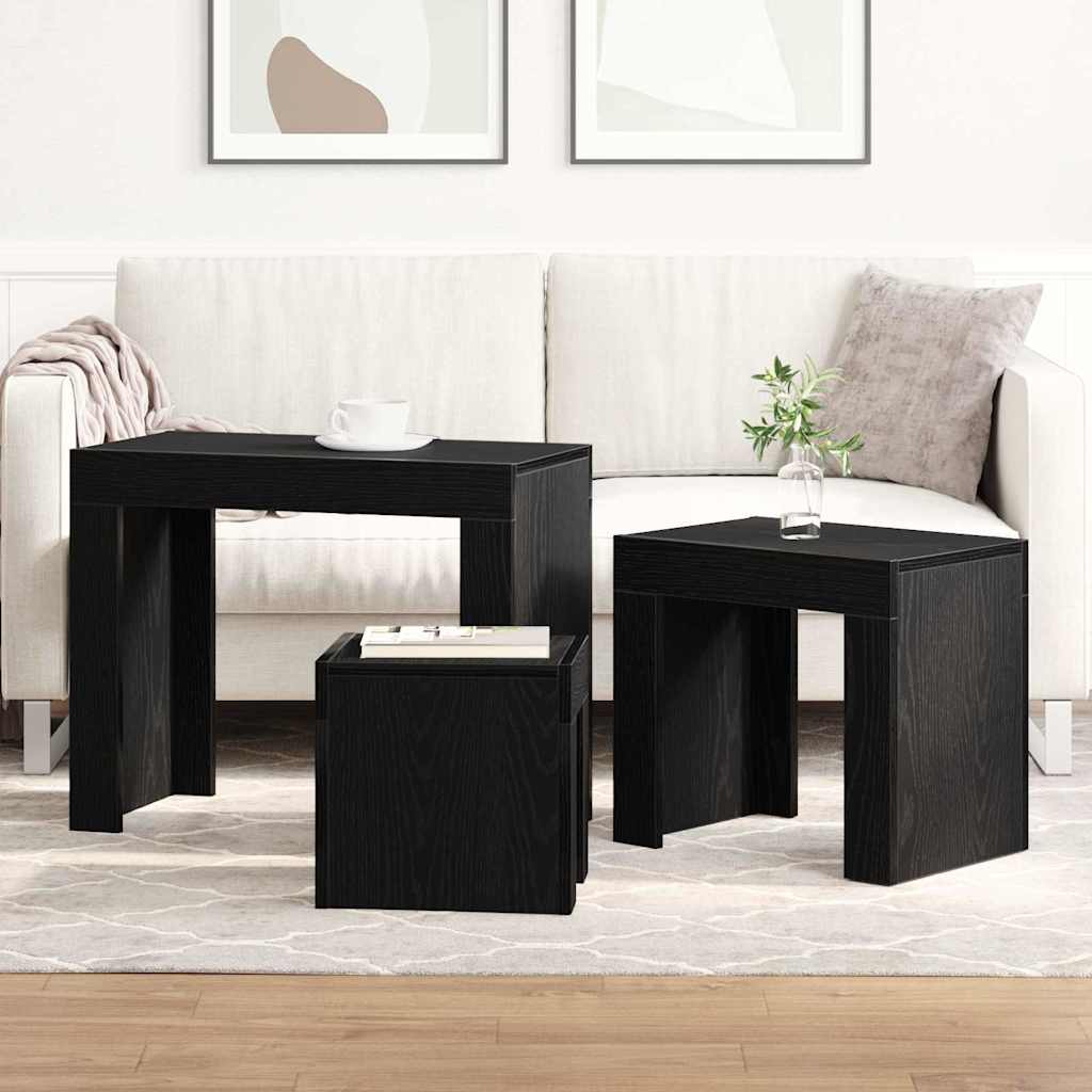 vidaXL Satztische 3 pcs Schwarz Eichen-Optik Holzwerkstoff
