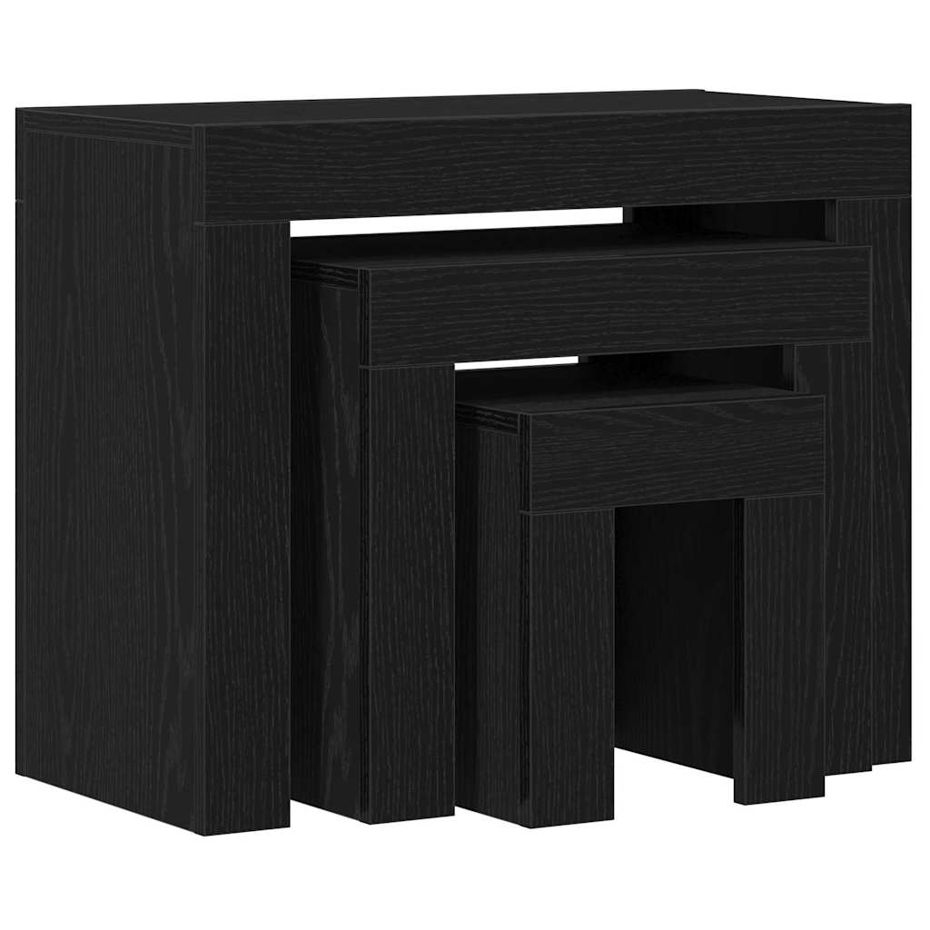 vidaXL Satztische 3 pcs Schwarz Eichen-Optik Holzwerkstoff