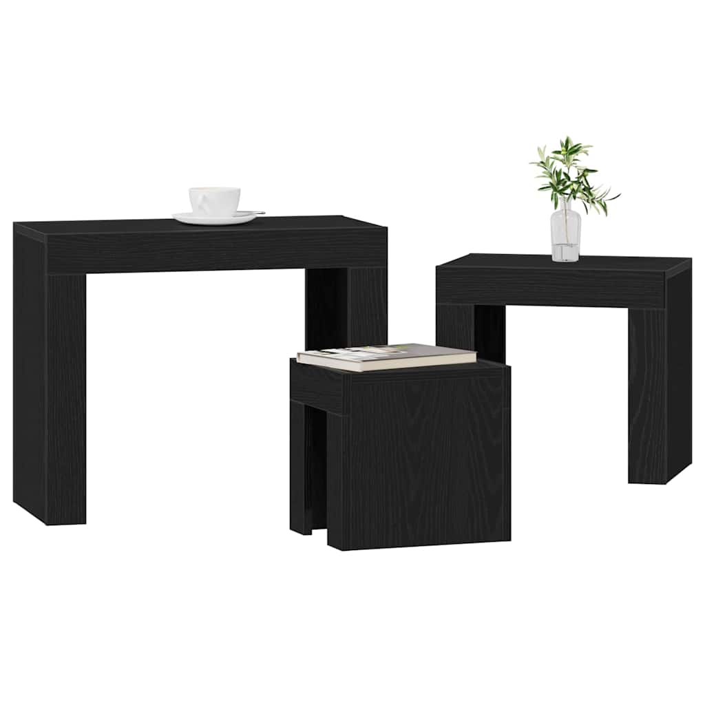 vidaXL Satztische 3 pcs Schwarz Eichen-Optik Holzwerkstoff