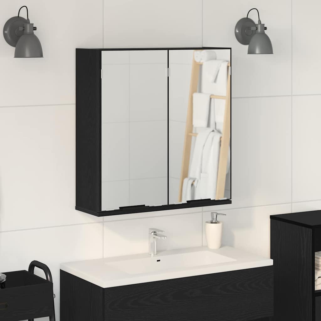vidaXL Spiegelschrank mit Regal Schwarz Eichen-Optik 64 x 20 x 67 cm