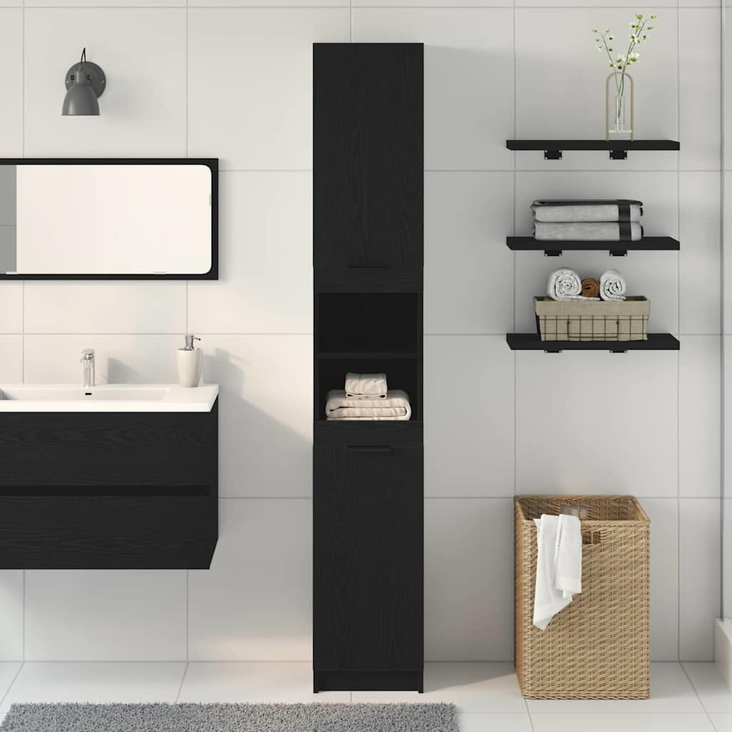 vidaXL Badezimmerschrank Schwarz Eichen-Optik 32 x 34 x 188,5 cm