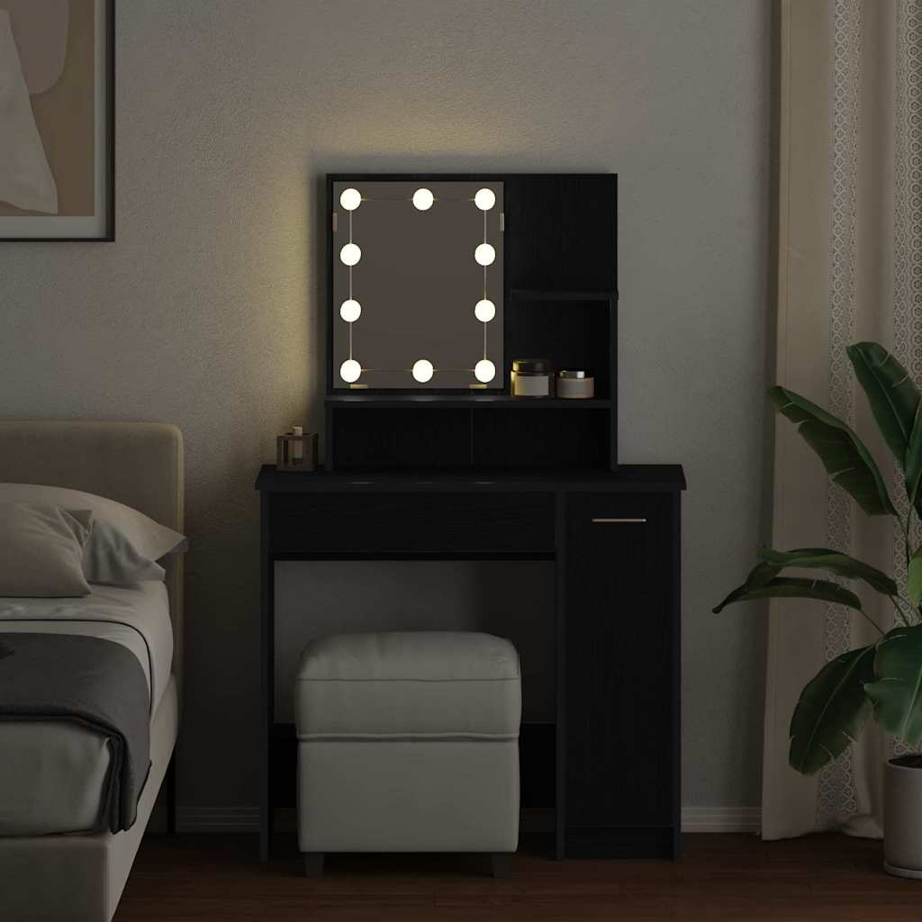 vidaXL Schminktisch mit Regal Schwarz Eichen-Optik 86.5 x 35 x 136 cm