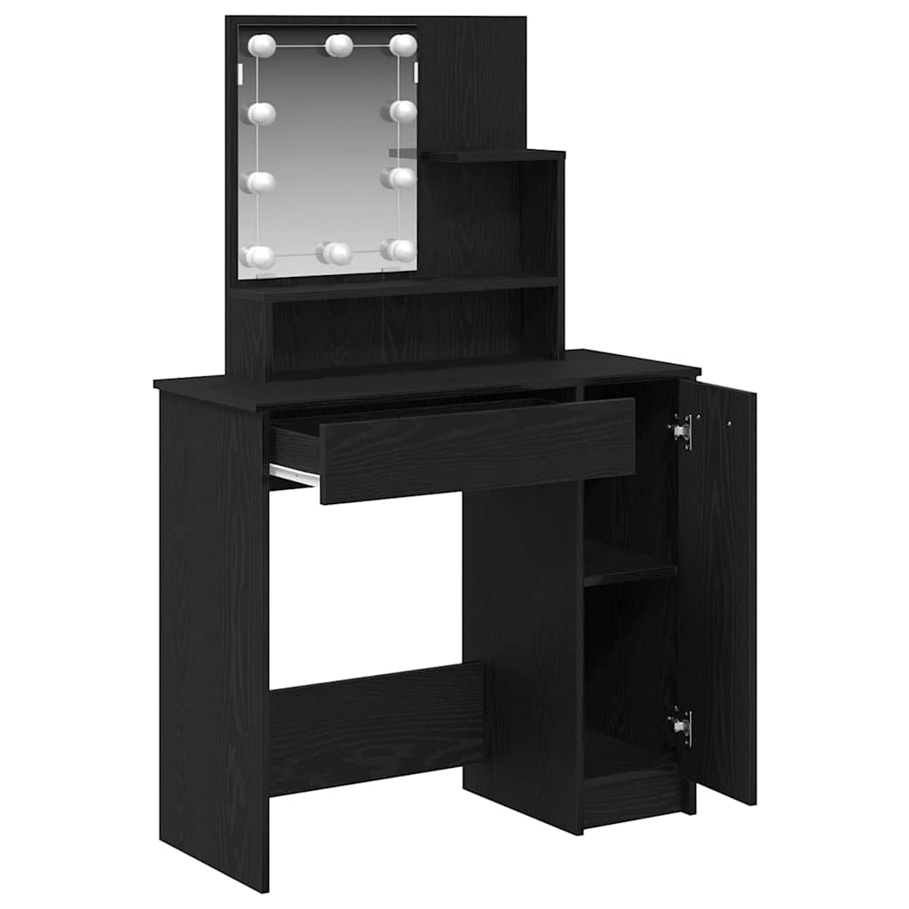 vidaXL Schminktisch mit Regal Schwarz Eichen-Optik 86.5 x 35 x 136 cm