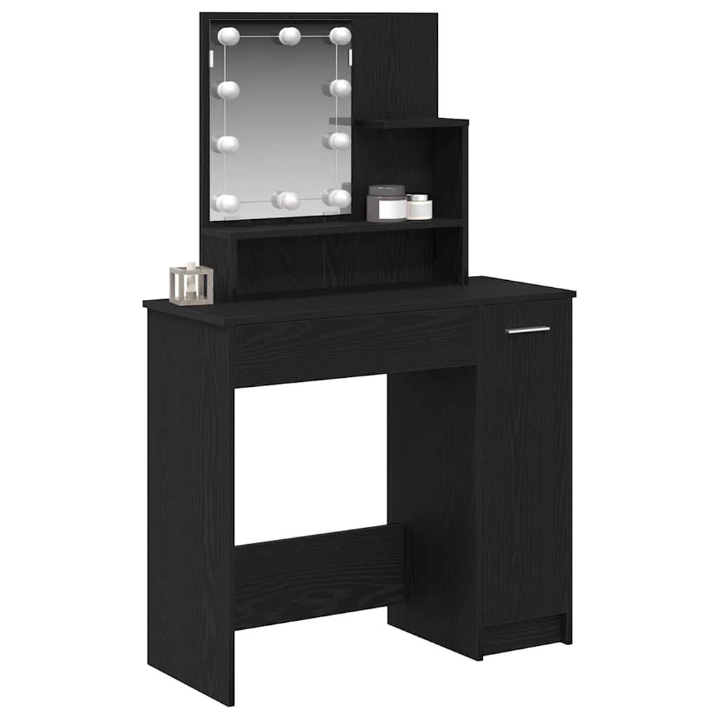 vidaXL Schminktisch mit Regal Schwarz Eichen-Optik 86.5 x 35 x 136 cm