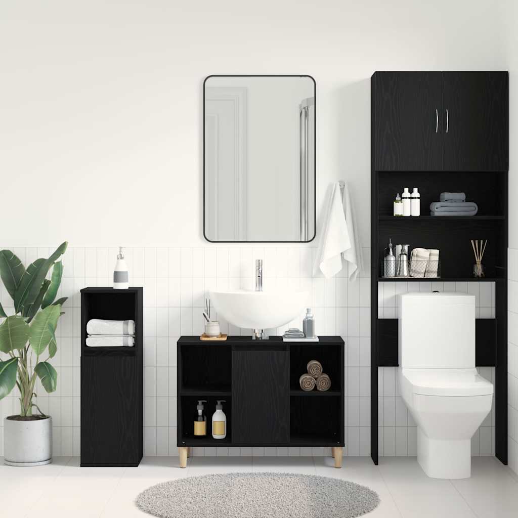 vidaXL Spülbeckenschrank Eiche Schwarz 80x33x60 cm Holzwerkstoff