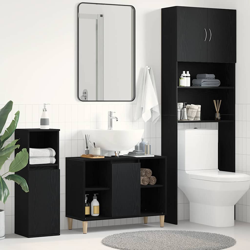 vidaXL Spülbeckenschrank Eiche Schwarz 80x33x60 cm Holzwerkstoff