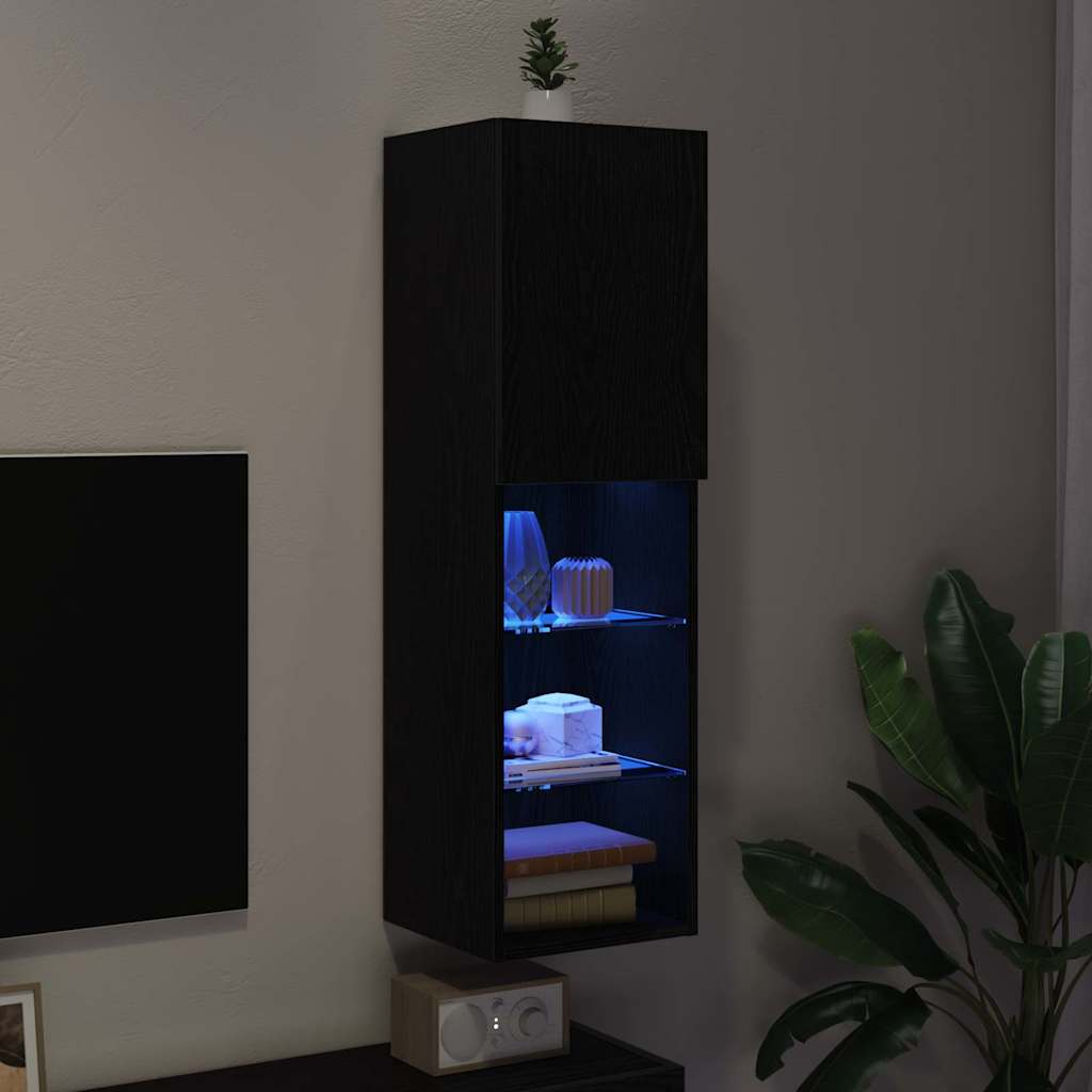 vidaXL TV-Schrankset mit LED Schwarz Eichen-Optik 30,5 x 30 x 102 cm