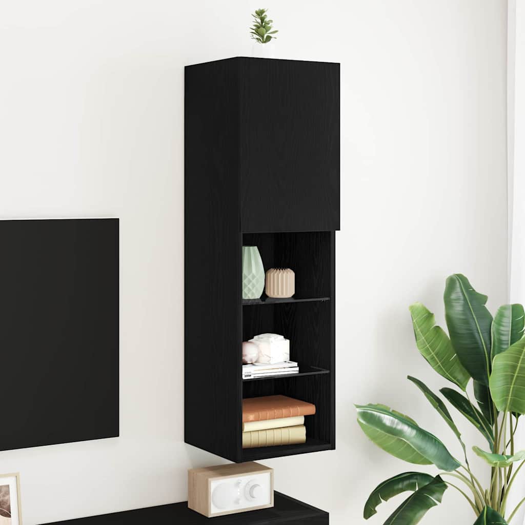 vidaXL TV-Schrankset mit LED Schwarz Eichen-Optik 30,5 x 30 x 102 cm