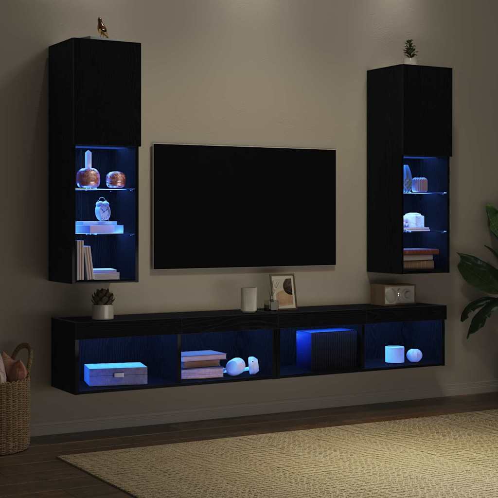 vidaXL TV-Schrankset 2 pcs Schwarz Eichen-Optik 30,5 x 30 x 102 cm
