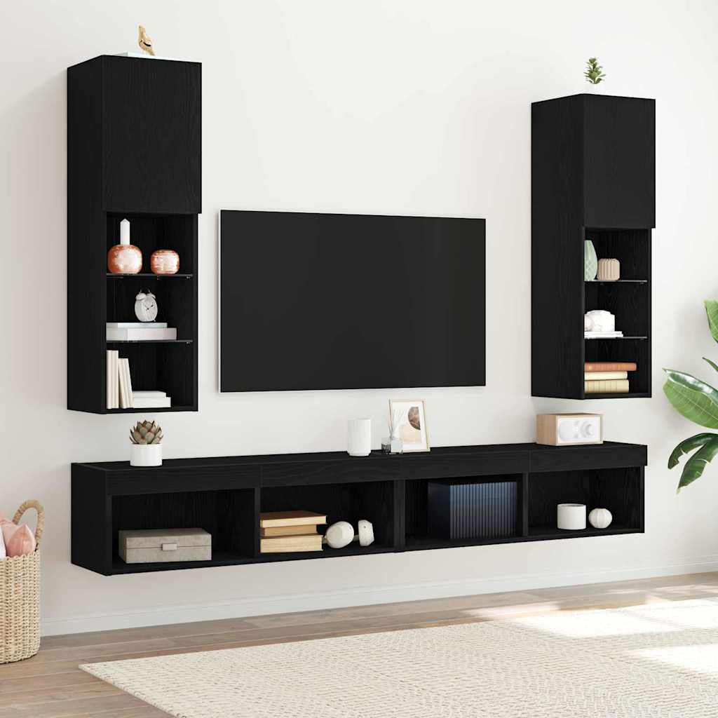 vidaXL TV-Schrankset 2 pcs Schwarz Eichen-Optik 30,5 x 30 x 102 cm