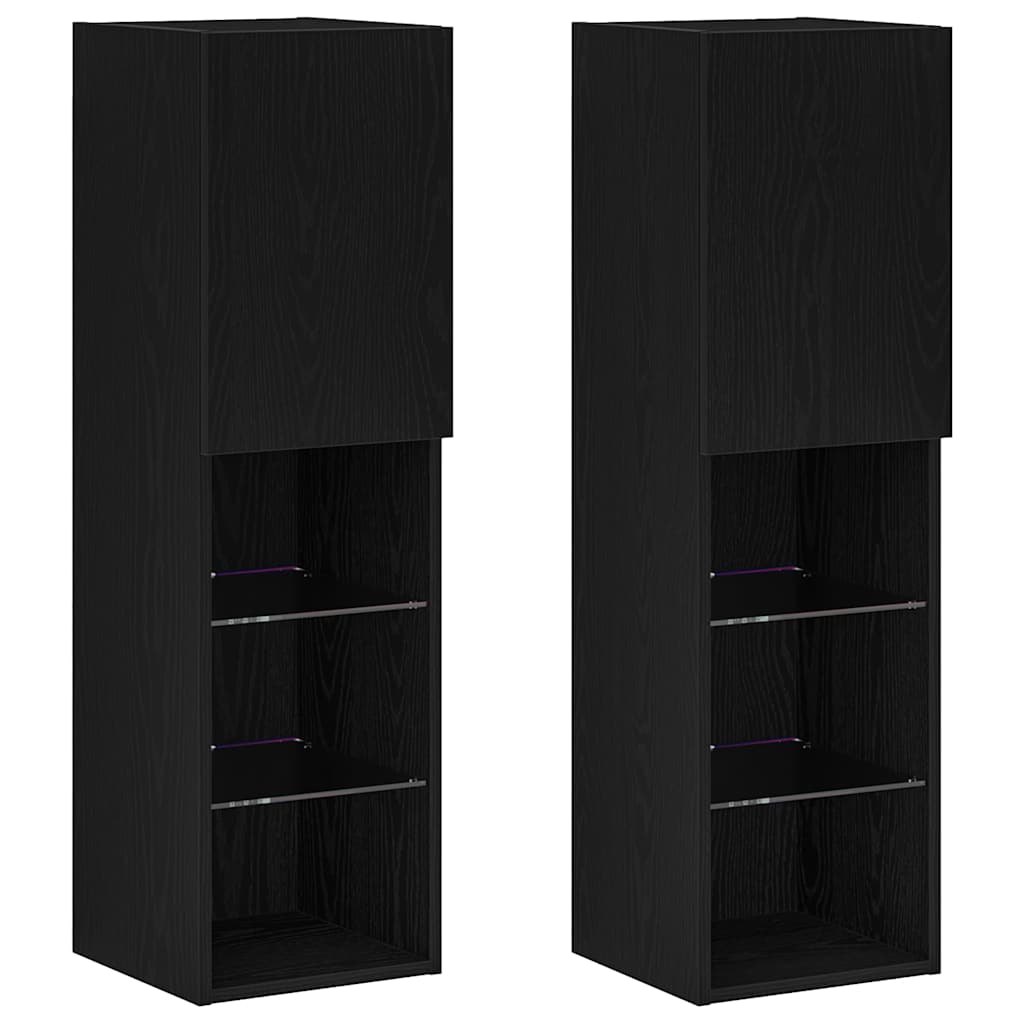 vidaXL TV-Schrankset 2 pcs Schwarz Eichen-Optik 30,5 x 30 x 102 cm