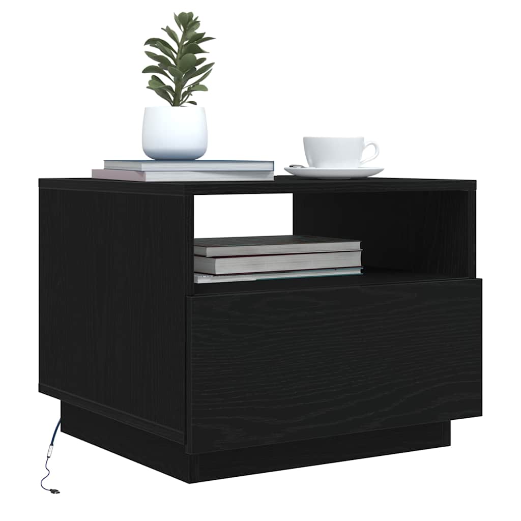 vidaXL Couchtisch mit LED-Leuchten Schwarz Eichen-Optik 50x49x40 cm