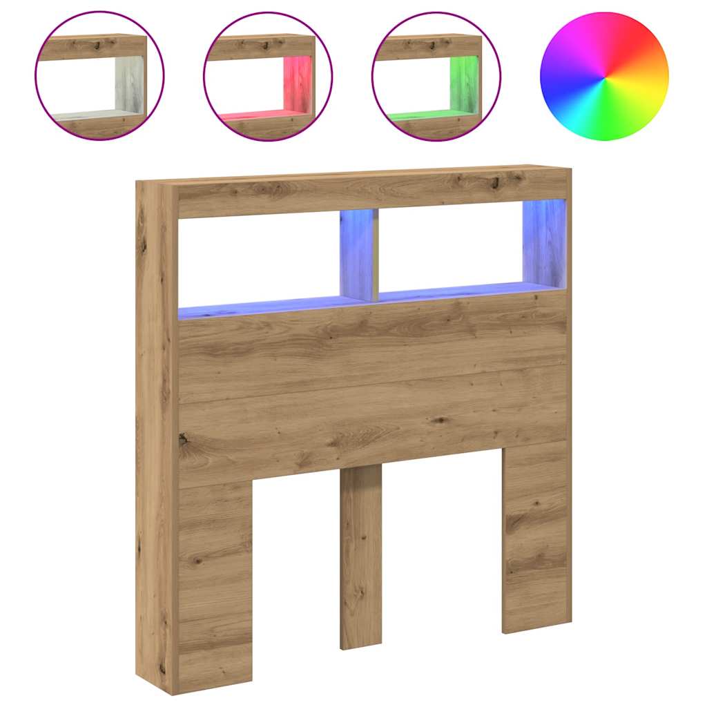 vidaXL LED-Kopfteil mit Ablagen Artisan-Eiche 100x17x102 cm