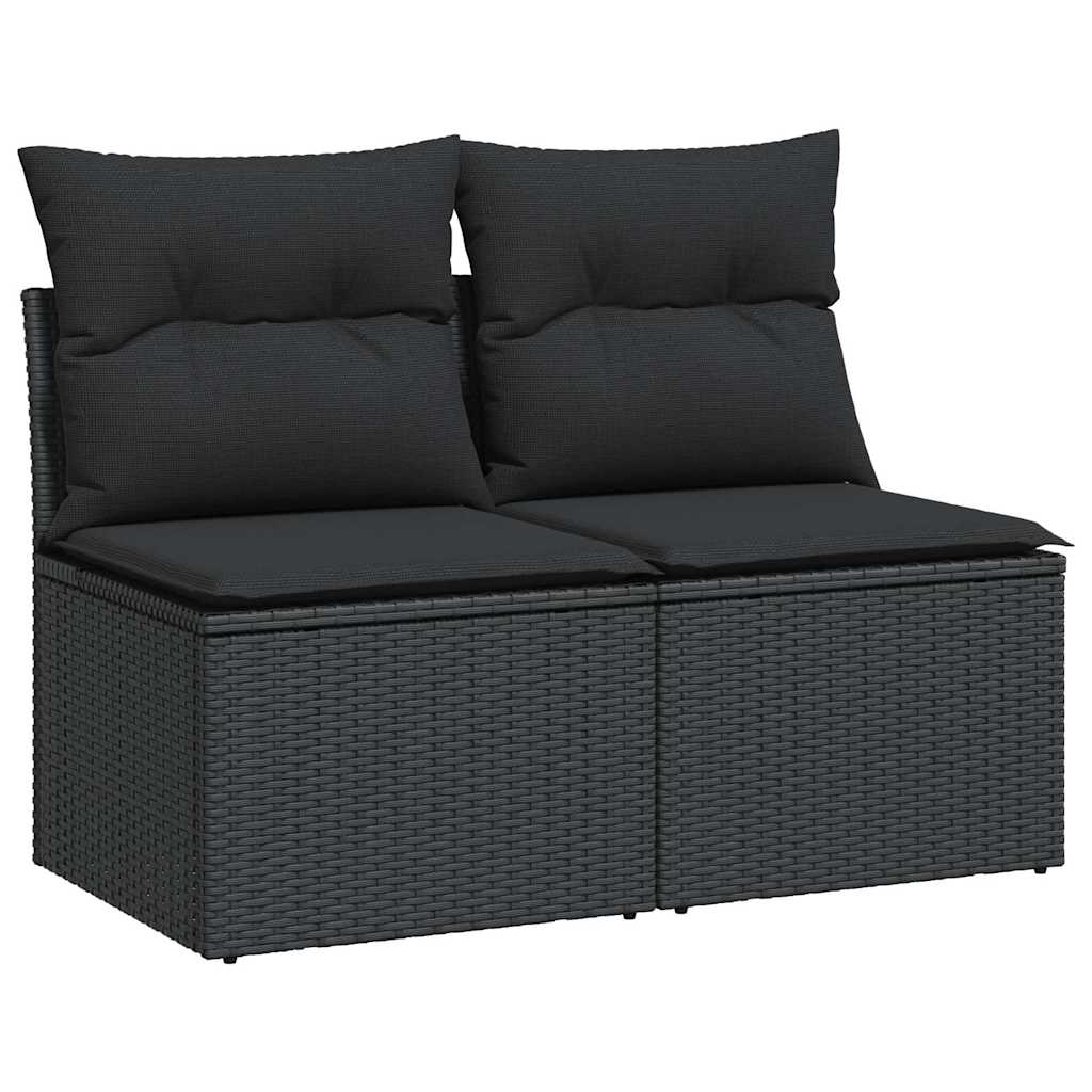vidaXL 2-tlg. Garten-Sofagarnitur mit Kissen Schwarz Poly Rattan