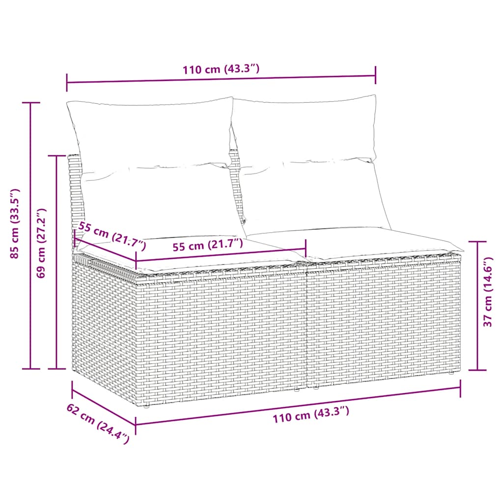 vidaXL 2-tlg. Garten-Sofagarnitur mit Kissen Beige Poly Rattan Akazie