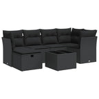 vidaXL 7-tlg. Garten-Sofagarnitur mit Kissen Schwarz Poly Rattan