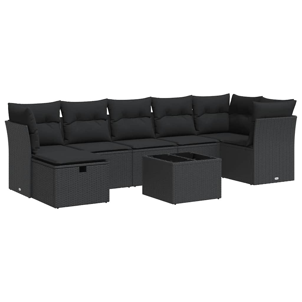 vidaXL 8-tlg. Garten-Sofagarnitur mit Kissen Schwarz Poly Rattan