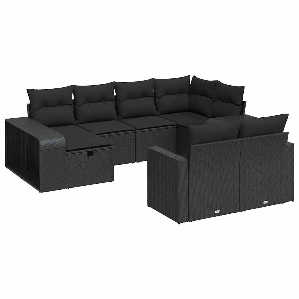 vidaXL 10-tlg. Garten-Sofagarnitur mit Kissen Schwarz Poly Rattan