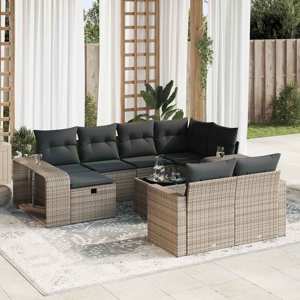 vidaXL 11-tlg. Garten-Sofagarnitur mit Kissen Schwarz Poly Rattan