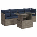 vidaXL 5-tlg. Garten-Sofagarnitur mit Kissen Grau Poly Rattan Akazie