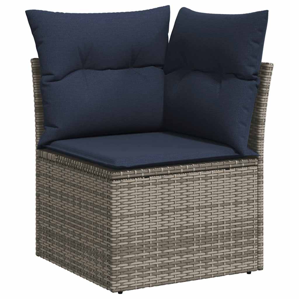 vidaXL 5-tlg. Garten-Sofagarnitur mit Kissen Grau Poly Rattan Akazie