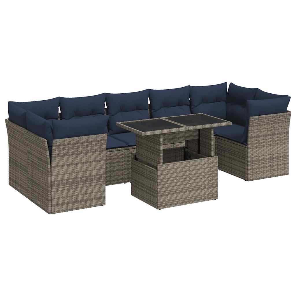 vidaXL 8-tlg. Garten-Sofagarnitur mit Kissen Grau Poly Rattan Akazie