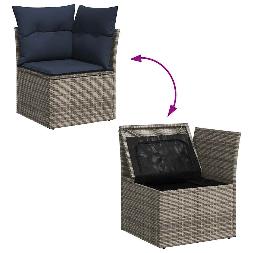 vidaXL 8-tlg. Garten-Sofagarnitur mit Kissen Grau Poly Rattan Akazie