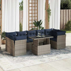 vidaXL 8-tlg. Garten-Sofagarnitur mit Kissen Grau Poly Rattan Akazie