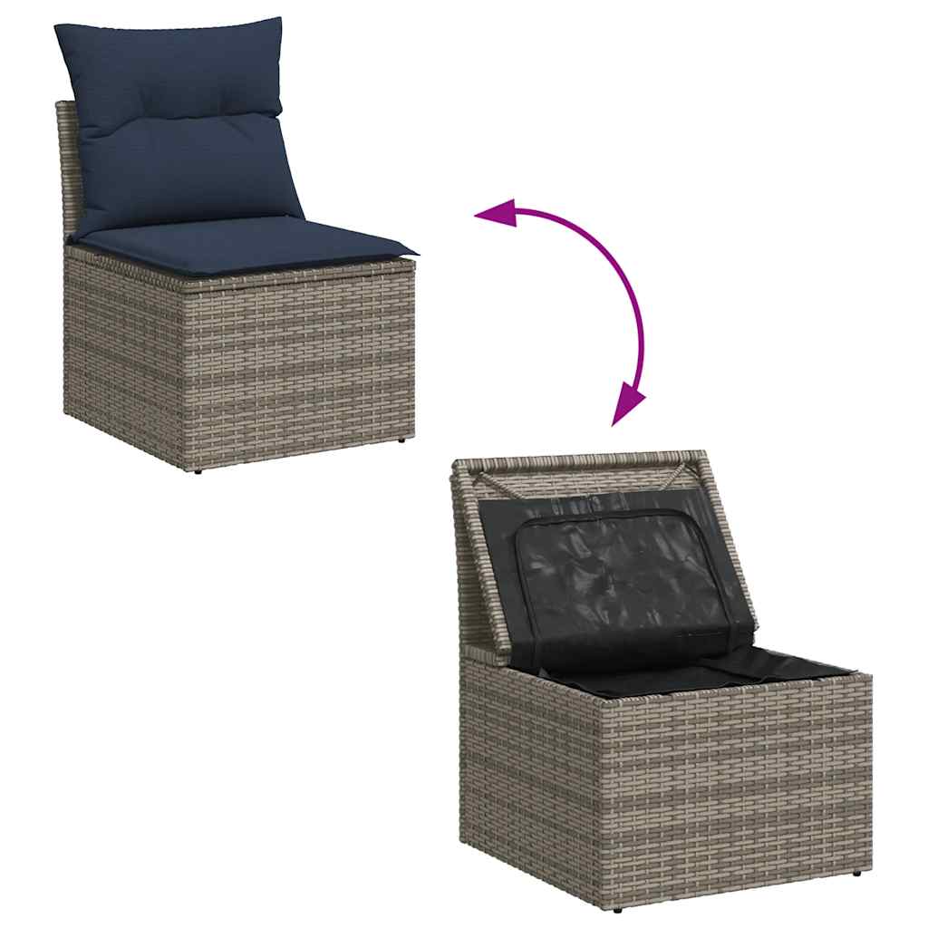 vidaXL 9-tlg. Garten-Sofagarnitur mit Kissen Grau Poly Rattan Akazie
