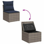vidaXL 10-tlg. Garten-Sofagarnitur mit Kissen Grau Poly Rattan Akazie